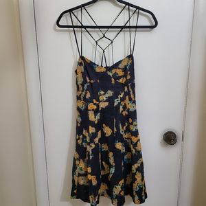Free People Navy and Yellow Floral Mini Dress